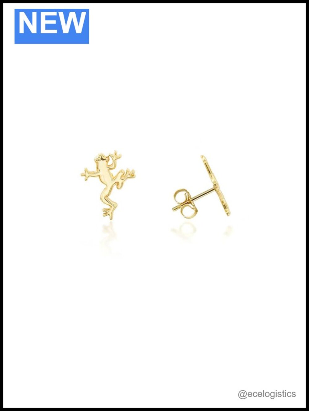 Gold Frog Stud Earrings for Women 0.35"